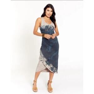 RIVER + SKY Shanti Midi Dress Ruched Racerback Micro Modal Super Soft Stretchy S